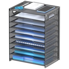 10 Tier Paper Organizer - Letter Tray Mesh Desk File Organizer with Handles f...