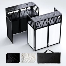Portable DJ Booth Table,Foldable DJ Table Stand Portable with White & Black Scri