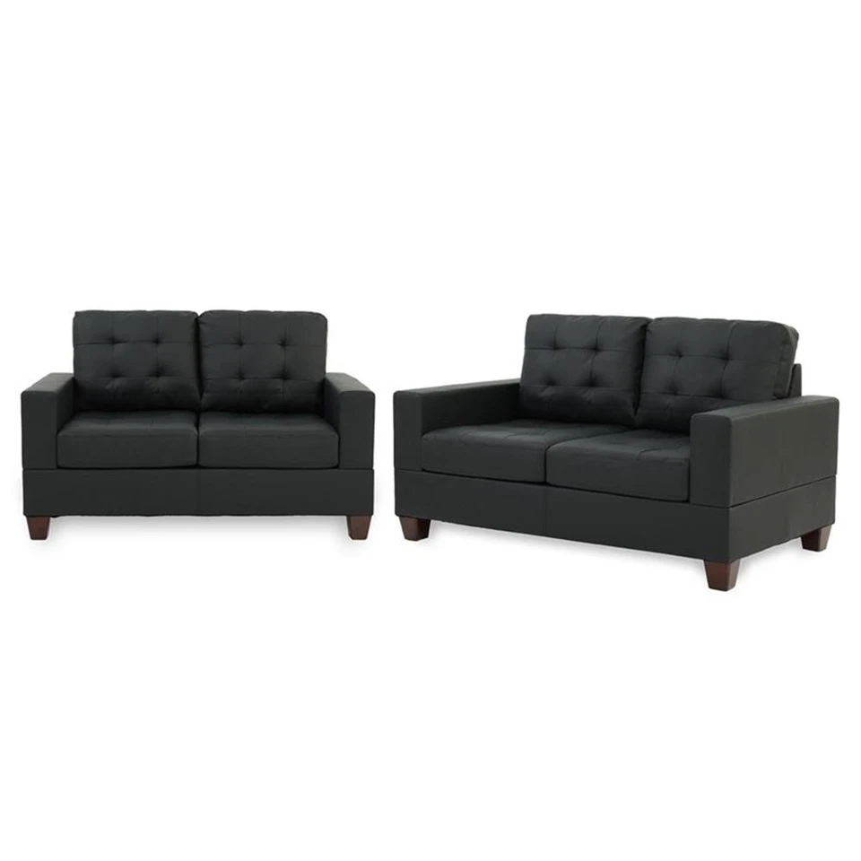 Juego de sofá y sofá loveseat de 2 piezas de cuero sintético Poundex Furniture en color negro Foto 3 de 4