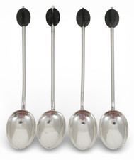 Antique Art Deco 1925 Set of 4 Sterling Silver Coffee Bean Spoons Teaspoons HB