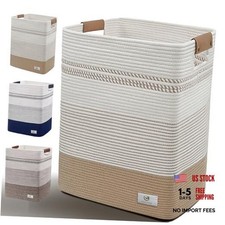 Large Laundry Hamper Basket Cotton Rope Woven Storage Bin for 85L Jute  White