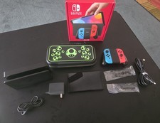 Nintendo Switch OLED Console Neon Blue & Red Joy-Con, Dock, Power Adapter, Wi-Fi