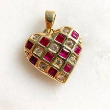 1.50Ct Lab Created Princess Red Ruby Fancy Heart Pendant 14K Yellow Gold Plated