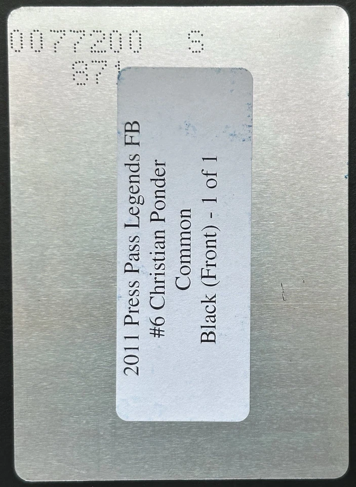 2011 Press Pass Legends Christian Ponder Black (Front) Printing Plate! #1/1 RC - Image 2 of 2