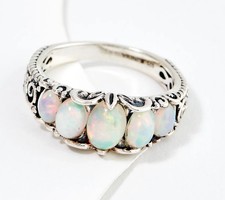 Artisan Crafted Sterling Silver Oval Cut Ethiopian Opal Ring Size 7