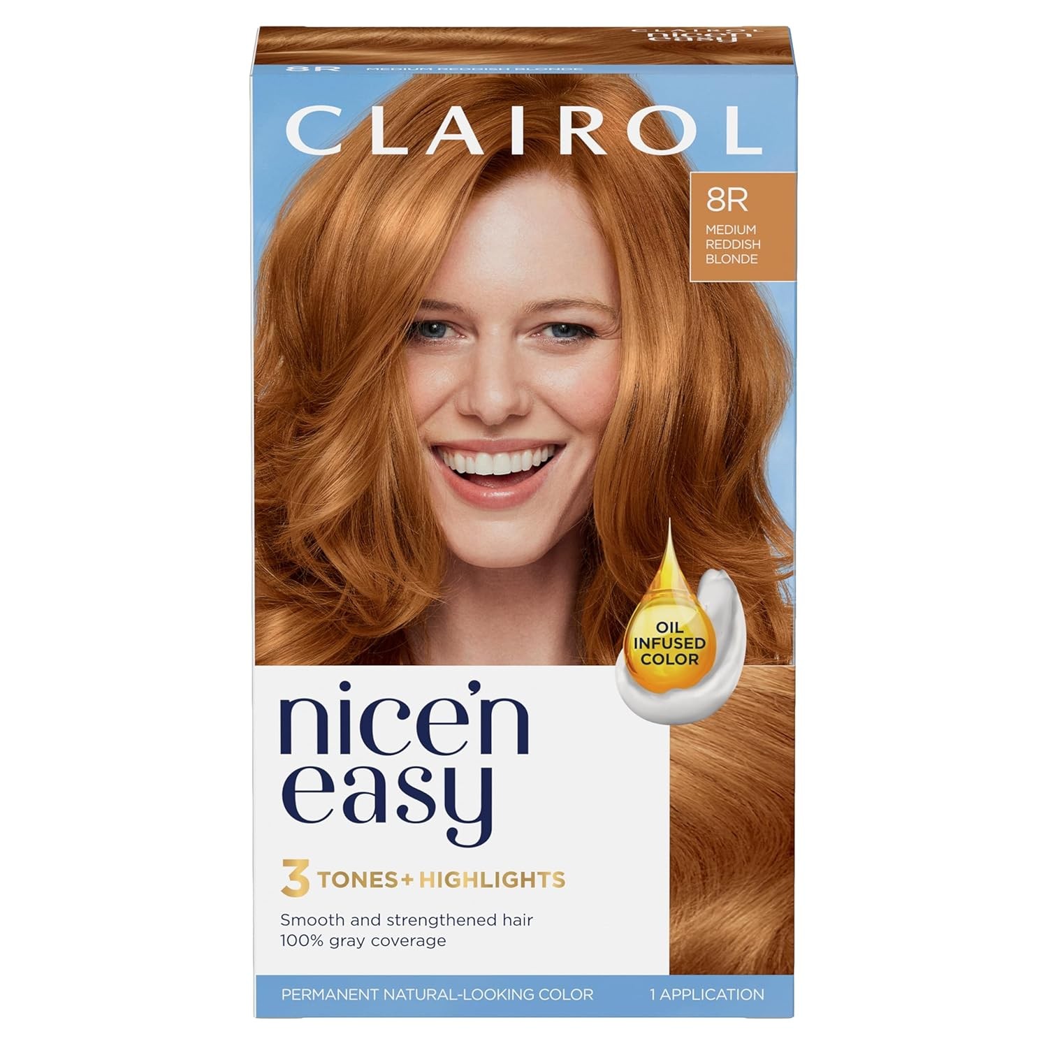 Clairol Nice'n Easy Permanent Hair Dye, 8R Medium Reddish Blonde Hair Color, Pac