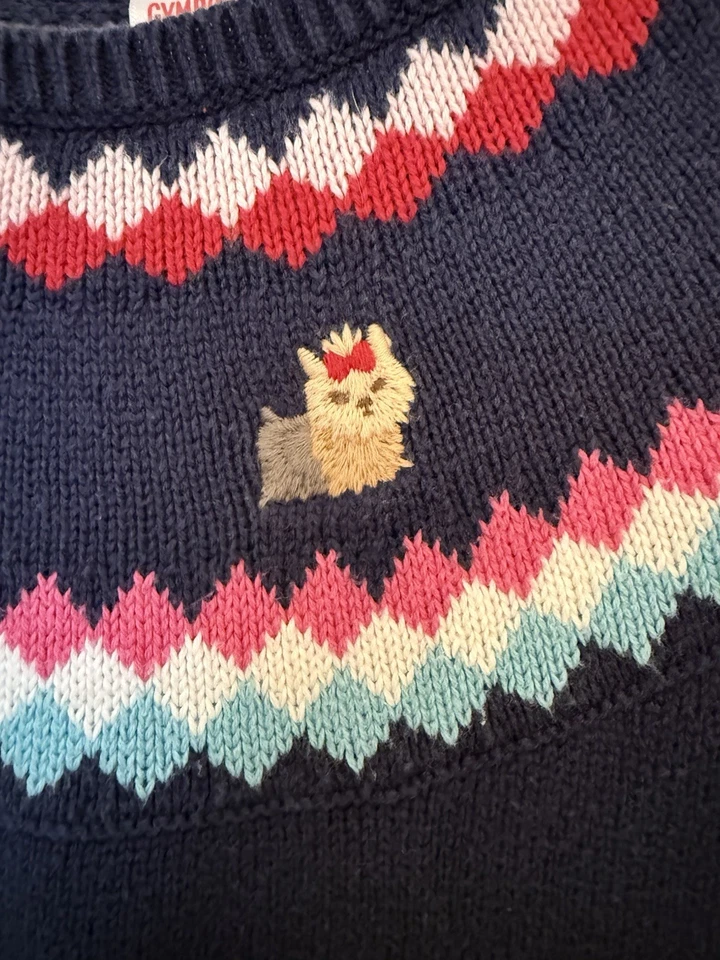 Gymboree Girls Size 6 Yorkie Dog Fair Isle Sweater Dress Short Sleeve Navy - Image 2 of 4