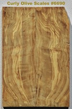 Beautiful Stabilized Curly Olive knife scales 6690, 5 15/16 x 2 x 3/8"