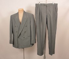 Men's VTG 80s Blue Pinstripe 2 PC Double Breasted Suit Sz Large 42 R 1980s