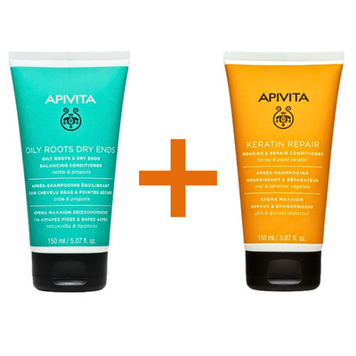 APIVITA Hair Balancing Set, Oily Roots & Dry Ends Repair Duo, Natural Honey