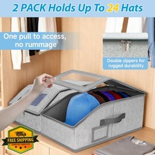 JJSHUANL 2 Pack Hat Storage Boxes Baseball Caps Organizer Grey