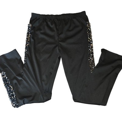 Thin black sweatpants stretch with sequins down the length of each side Dance