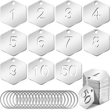 50 Pcs Hollowed Stainless Steel Number Tags Metal 1.18 x 0.63 inch, Silver