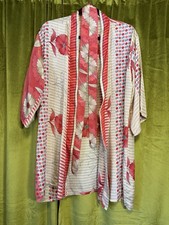 Incredible Vintage Satin Red Creme Floral Handmade Duster Jacket Kimono. O/S