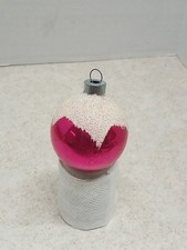 Vintage  Round Glass Ornament Pink w White Mi...