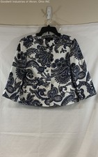 Talbots White Blue Paisley Print Jacquard Blazer Jacket Women's Size 8