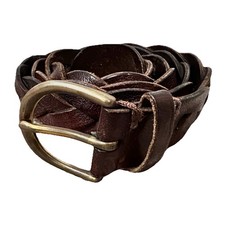 Hollister Braided Brown Genuine Leather Belt Brass Buckle Mens Size XS/S Classic
