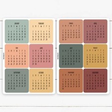Mini 2025 Monthly Calendar Stickers - 12 Months - Autumn Boho