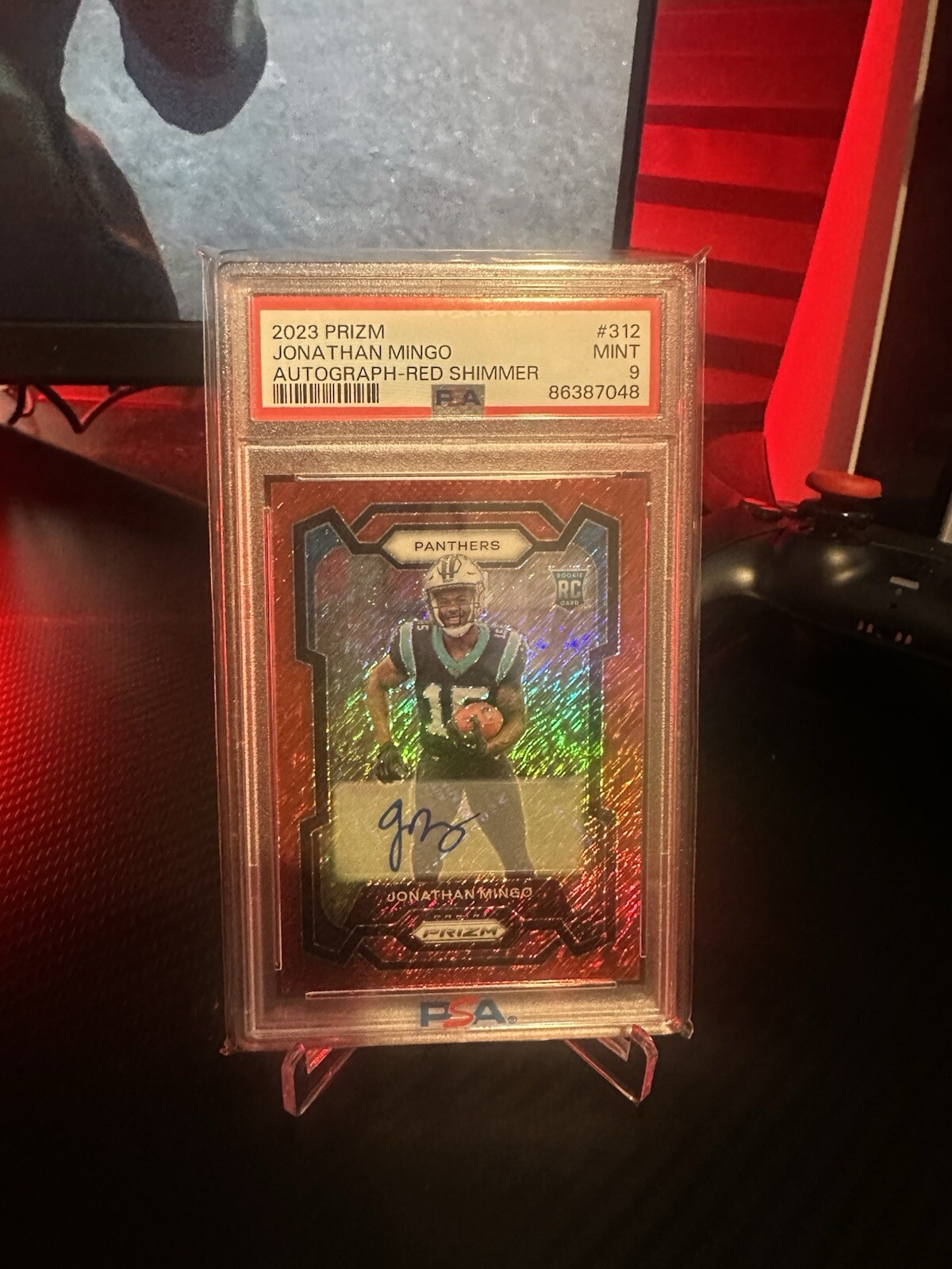 2023 Prizm Jonathan Mingo #312 Red Shimmer 07/35 PSA 9 Panthers