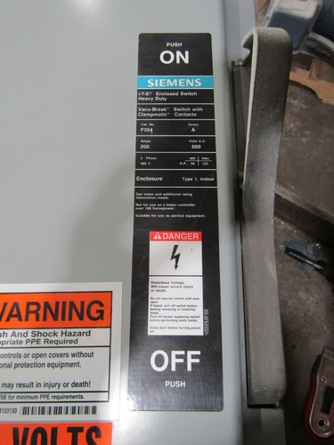 💥INTERRUPTOR DE SEGURIDAD SIEMENS 200 AMPERIOS RESISTENTE ASPI-BREAK NO FUSIONADO 3P 600 VAC F-354 - Imagen 6 de 12