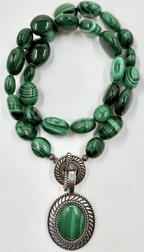 CAROLYN POLLACK STERLING 925 GREEN MALACHITE TOGGLE ENHANCER NECKLACE (T223) - Picture 12 of 12
