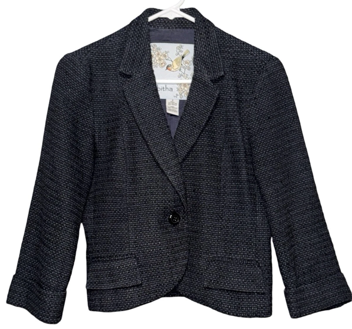 VETEMENTS Giacca blazer Anthropologie Tabitha 6 terrazzo casa blu foderato in tweed