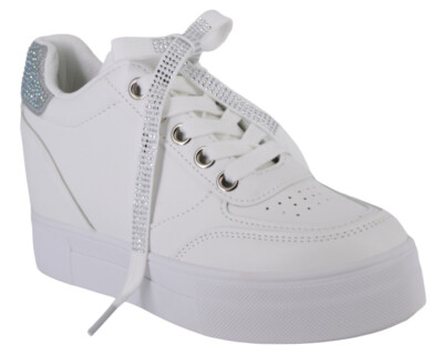 KEIL-SNEAKERS, WEISS, SILBER, JUGEND-PLATFORM-SNEAKERS