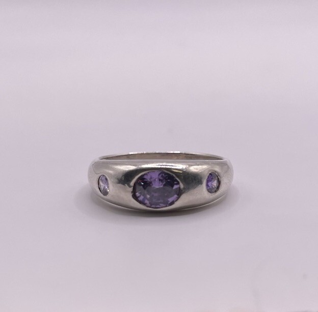 Sterling Silver Amethyst Trio Solid Ring Size 9.25 - image 8