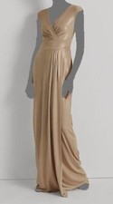 265 Lauren Ralph Lauren Womens Gold Foil-Print Jersey Surplice Gown Dress Sz 4