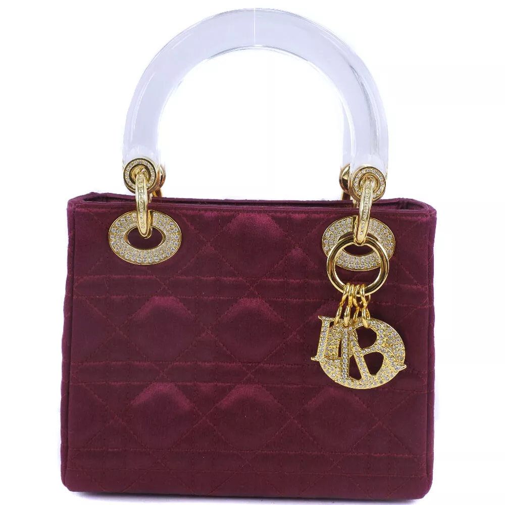 Sac à main Dior Lady Dior Mini Sac Bordeaux/or Satin/plastique/Strass Femmes
