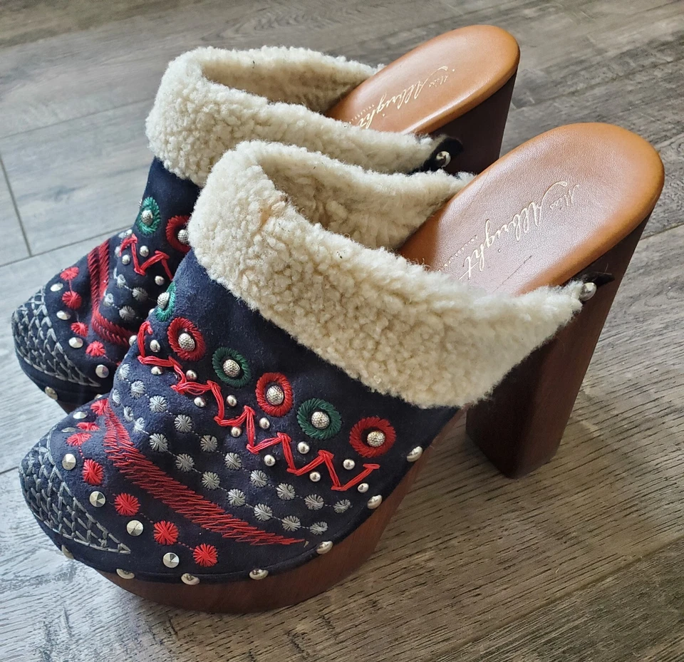 Anthropologie Terrestrial Miss Albright Embroidered Blue Clogs Size 6 / Festive - Image 3 of 4