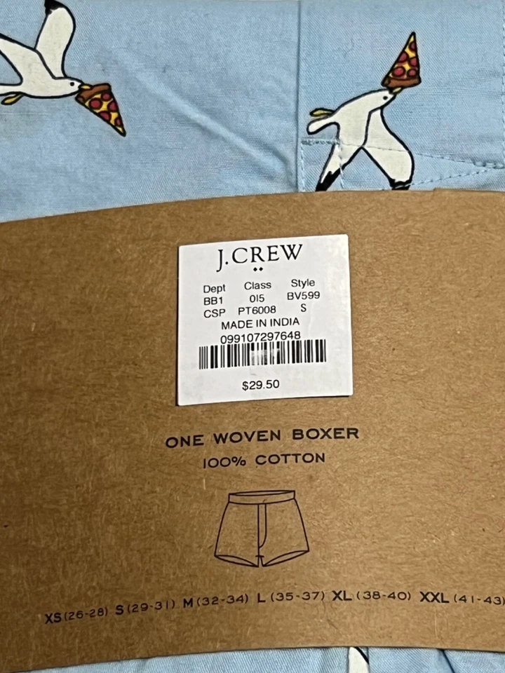 NUEVO CON ETIQUETAS J CREW Ropa Interior Boxer Talla S-M-L-XL Azul Pájaros Pizza 100% Algodón #J9 Foto 3 de 4