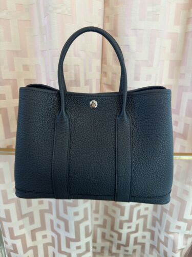 New Hermes Garden Party 30 Leather Handbag, Black, Veau Negonda Leather, PHW