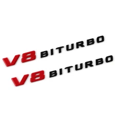 V8 BITURBO Fender Side AMG Emblem Red Black Logo Badge Mercedes C63 E63 G63