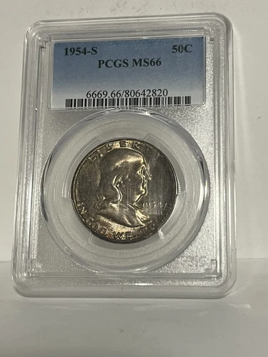 1954-S 50c Franklin Silver Half Dollar - PCGS MS66
