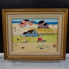 Vintage Art Naif American Primitivism Art BHC Signed Canvas Painting Naive