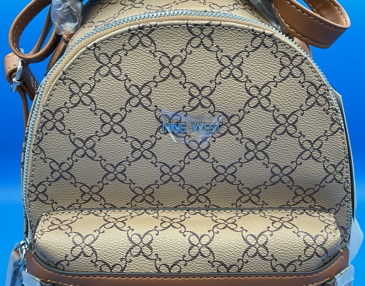 NINE WEST VANDER Backpack Purse Mocha Logo Brown NEW Fast Free
