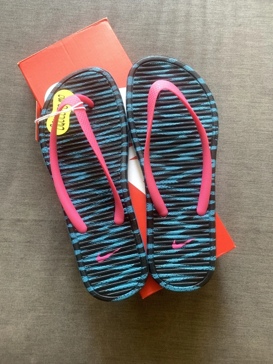 bañera mezcla Restricciones NIB NWT WOMENS NIKE SOLARSOFT FLIP-FLOPS SIZE 8 PINK BLUE BLACK ZIBRA RARE  PRINT | eBay