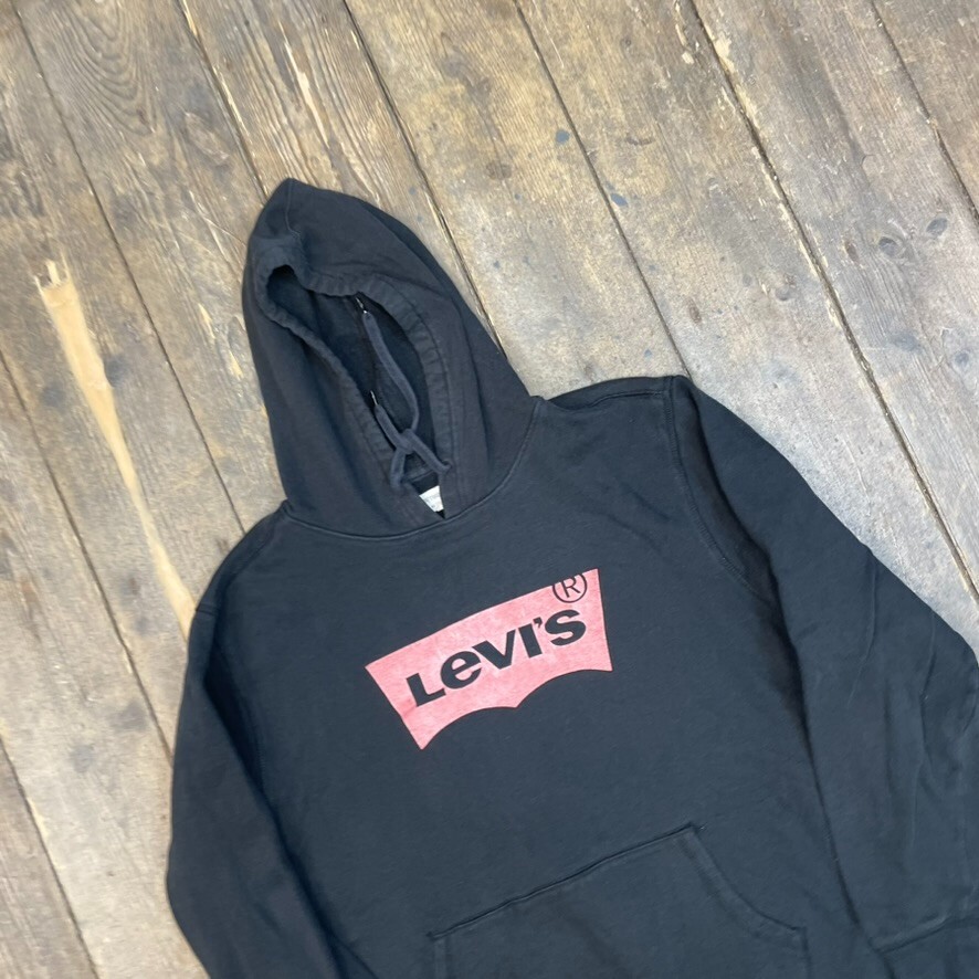 Levis Hoodie Mens Y2K Spellout Pull Over Sweatshirt, Black, Large image 3