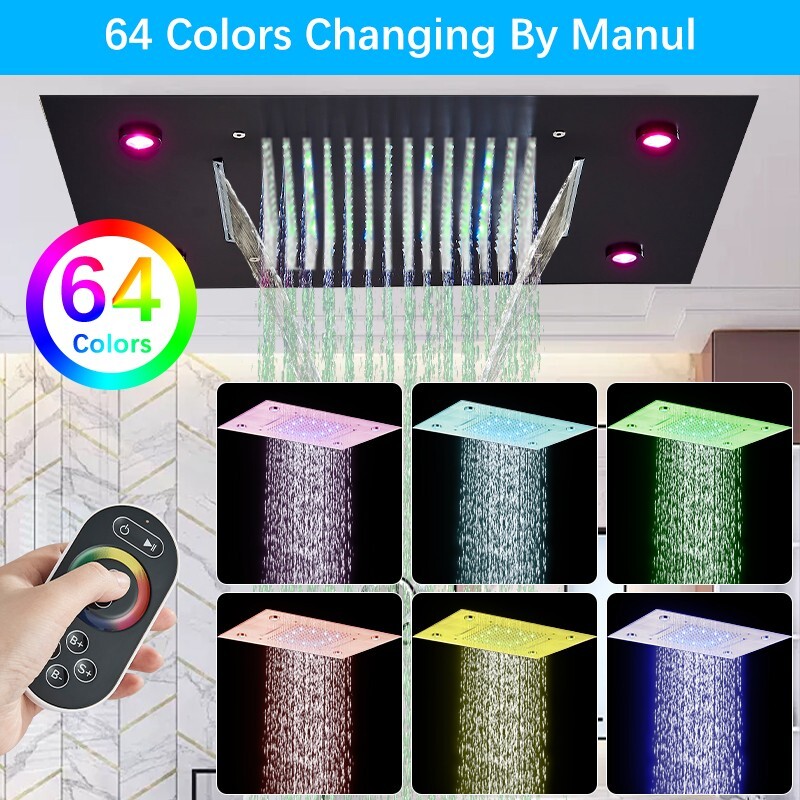 Black Square Ceiling Mounted Bathroom Shower Head 20 X 14 Inch Rain Top Sprayer