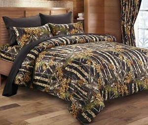 7pc King Black Camo Comforter Set Woodland Bed In A Bag Sheet