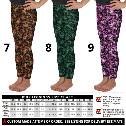 Kids Paisley Leggings #1 - Baby Girls Boys Teens Retro Floral Art Fashion Gift - Picture 23 of 29