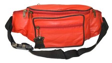 FANNY PACK NEW RED POPULAR STYLE GENUINE LEATHER 5 ZIPPERS GREAT GIFT IDEA