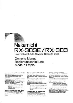 Owner s Manual-Bedienungsanleitung für Nakamichi RX-303