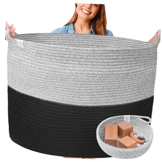 XXXXL WASHABLE Blanket Basket Living Room 2PCs Toy Baskets Jumbo Black & Grey