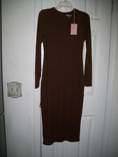 Women's Tencel Rib Knit Long Sleeve Brown Dress Size M New by Quince