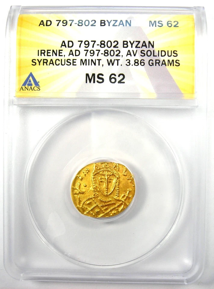 Irene Gold AV Solidus Syracuse Coin 797-802 AD - ANACS MS62 (Choice MS UNC) - Image 2 of 4