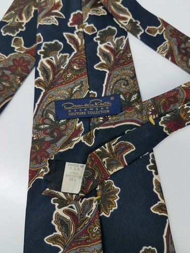 Oscar de la Renta Silk Tie Black Multi Color Floral Men Necktie USA 58 x 3.75 - Picture 5 of 6