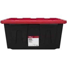 Hyper Tough 27 Gallon Snap Lid Plastic Storage Bin Container, Black with Red Lid