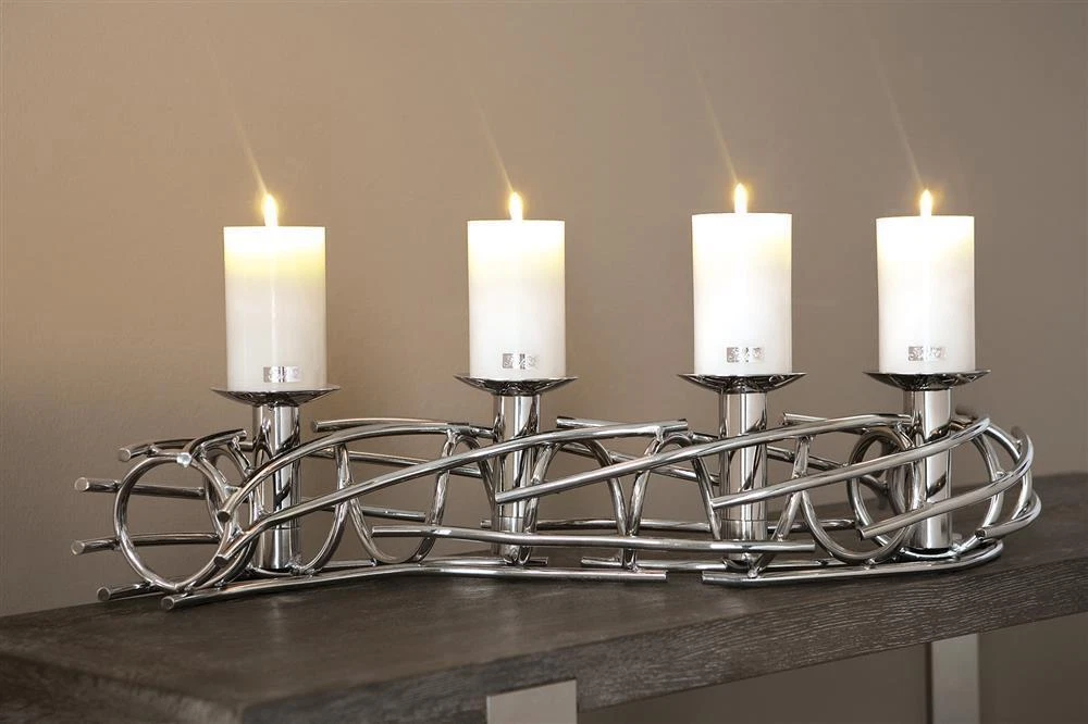 Fink Corona - Portacandela In Metallo Nichelato Lucido A Specchio, Diametro 36 Cm, Per Candele Comuni, Giochi D'Ombra
